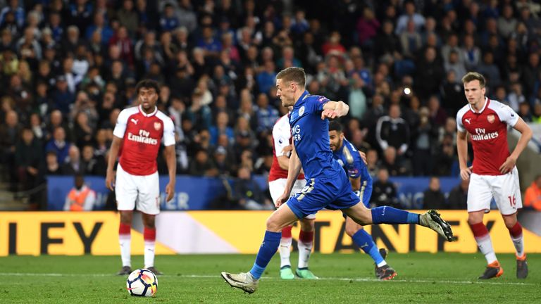 Vardy scored from the penalty spot on his last appearance against Arsenal in May