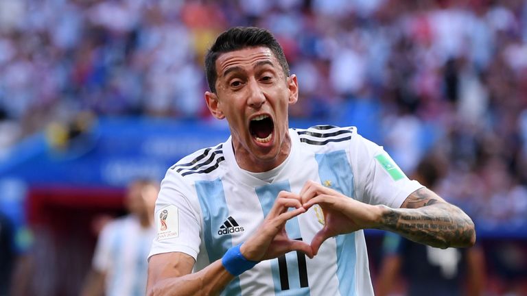 Angel Di Maria celebrates his stunning equaliser in Kazan