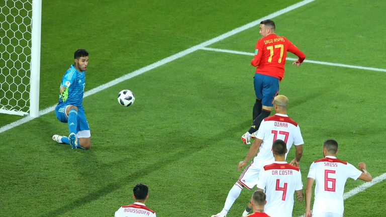 Aspas flicks in Spain's VAR-approved equaliser to make it 2-2