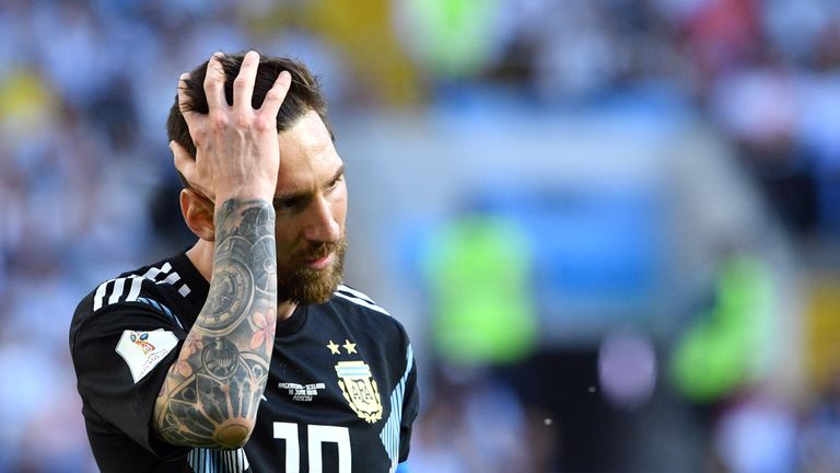 Lionel Messi shows his frustration after missing a penalty against Iceland