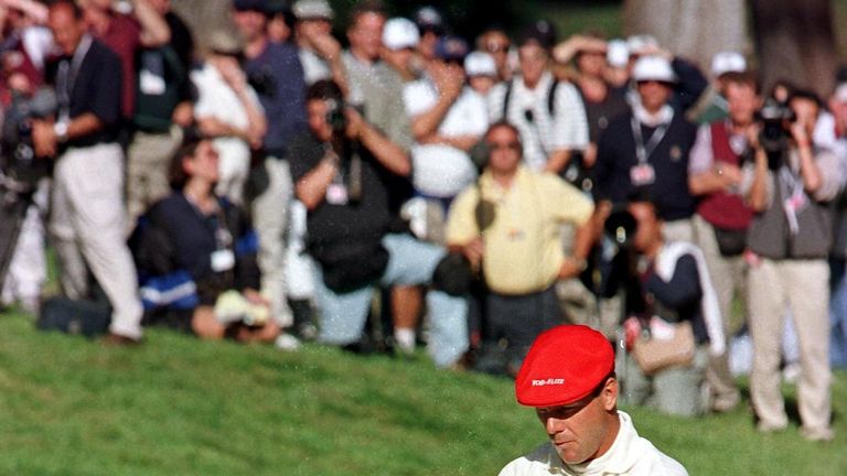 Payne Stewart is incredulous as his putt rolls 25 feet from the hole