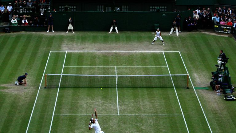 Federer serves to Nadal during the classic match