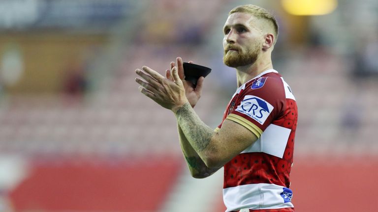 Sam Tomkins celebrates Wigan's victory over Leeds