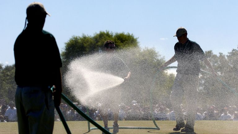 The seventh green had to be watered in between groups on the final day in 2004