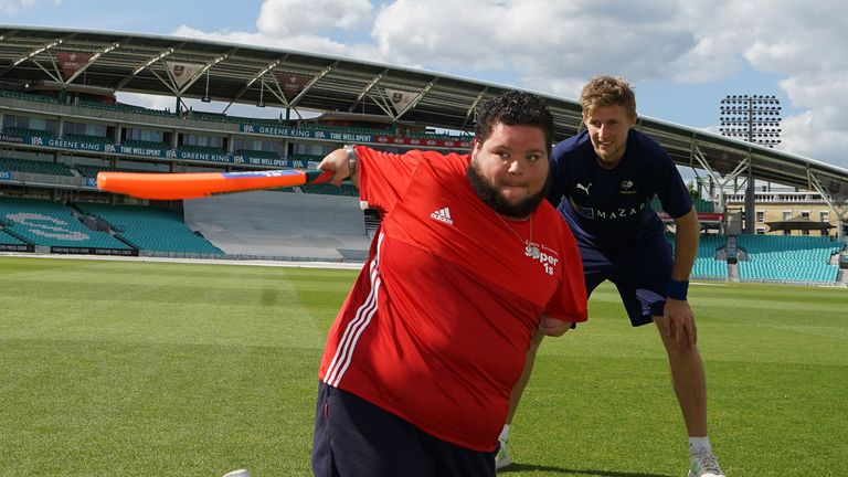 Sam Alderson and England Test skipper Joe Root take part in a Super 1s session