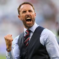 England manager Gareth Southgate celebrates the 2-0 victory over Sweden