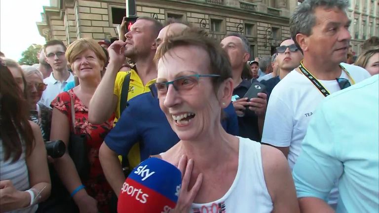 Geraint Thomas' mum was overcome with emotion as the Tour de France winner's family celebrated in Paris.