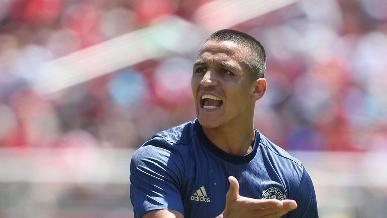 Alexis Sanchez gestures during Manchester United's friendly against San Jose Earthquakes