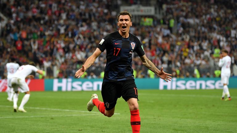 Mario Mandzukic a celebrates after scoring Croatia's second goal