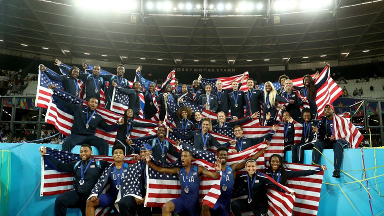 Team USA celebrate after winning the Platinum Trophy in London