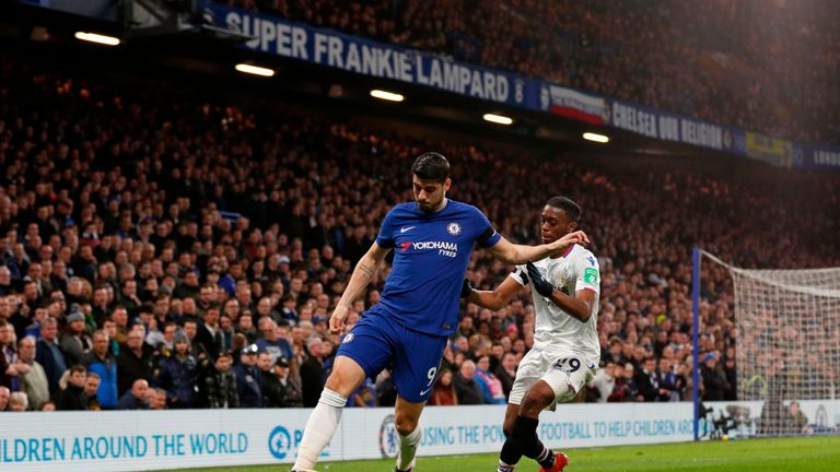 Wan-Bissaka challenges Chelsea Alvaro Morata at Stamford Bridge