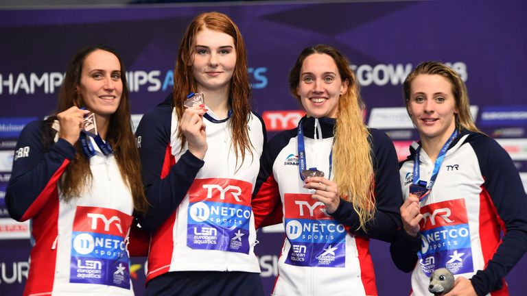Anderson (second left) makes it four medals with her GB team-mates