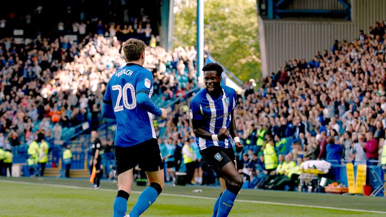 Lucas Joao celebrates scoring one of his two goals