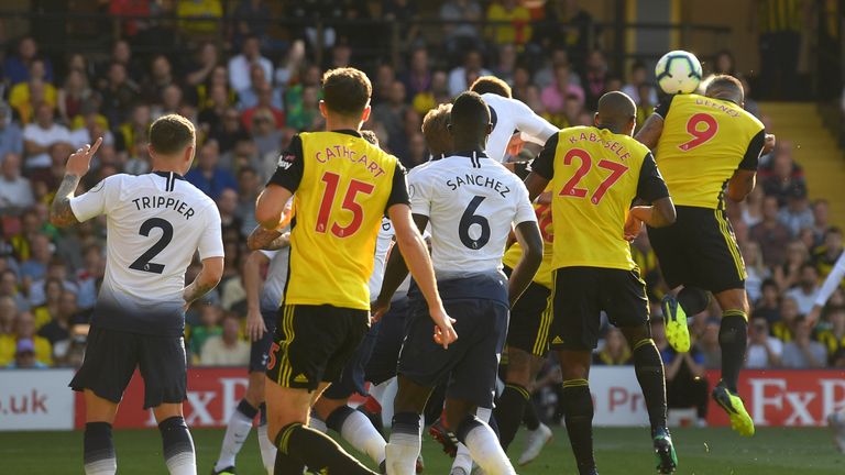 Troy Deeney heads Watford level against Tottenham