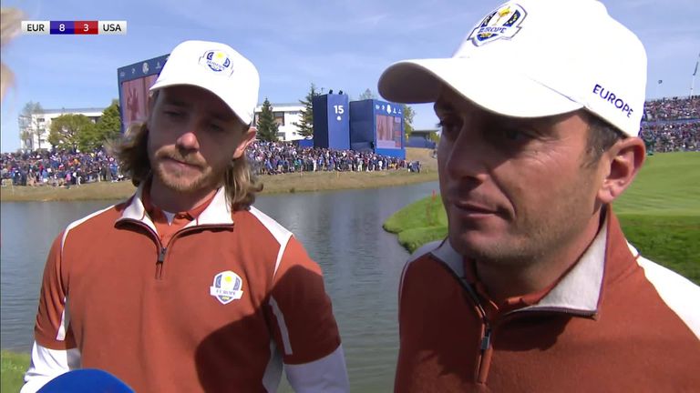 Tommy Fleetwood says he feels lucky to play alongside his good friend Francesco Molinari after winning their match against Tiger Woods and Patrick Reed. 