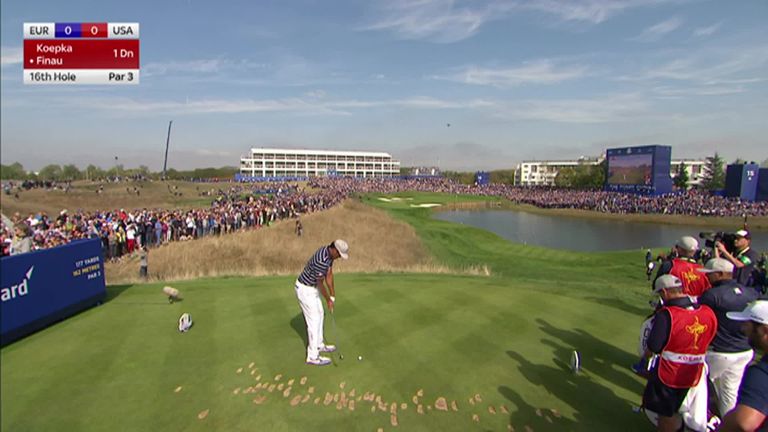 Tony Finau's tee shot on the 16th looked in trouble until it got a very favourable rebound off a railway sleeper.