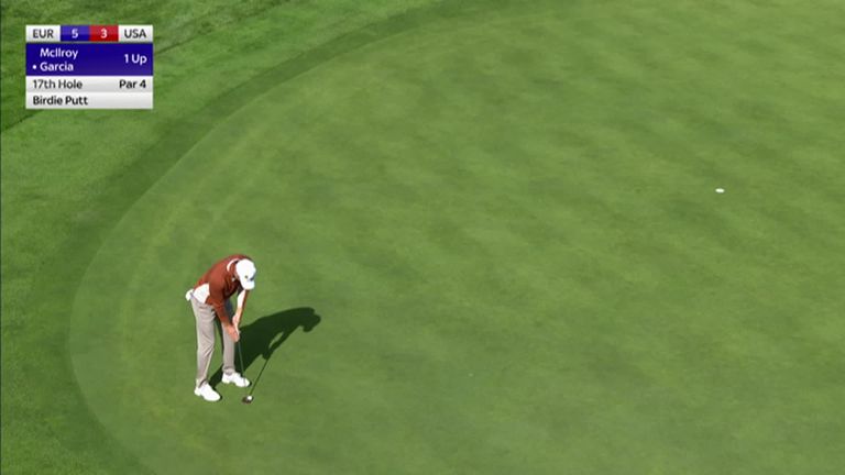 Sergio Garcia ensured Europe won the first point of day two with a fantastic putt on hole 17.