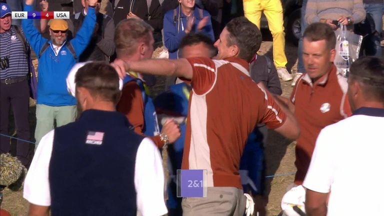 Justin Rose and Henrik Stenson beat Johnson and Koepka 2&1 by winning the 17th hole in their foursomes match