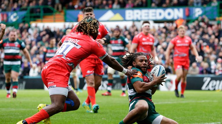Kyle Eastmond of Leicester Tigers scored his side's only try