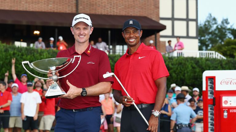 Rose and Tiger Woods celebrate their respective success stories at East Lake