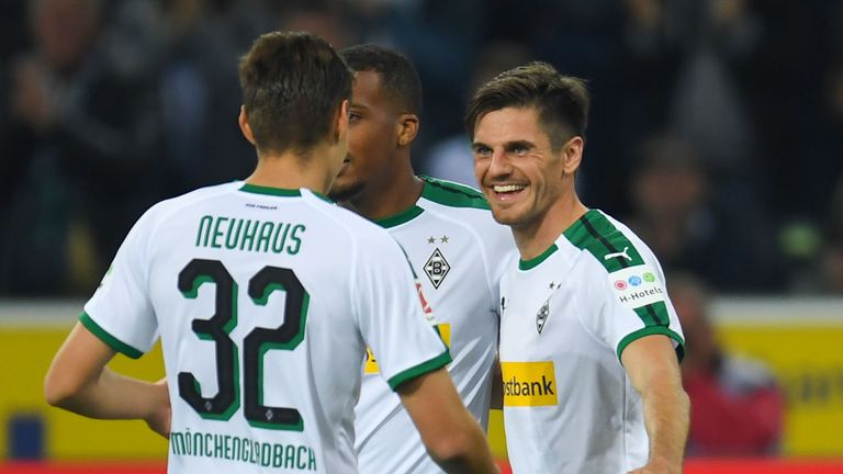 Jonas Hofmann scored a hat-trick for Monchengladbach on Sunday