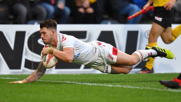 Oliver Gildart scores the match-winning try on his debut for England 