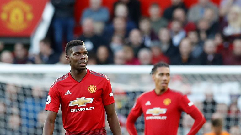 Paul Pogba and Chris Smalling react after Newcastle's second goal