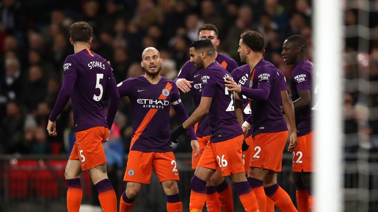 Riyadh Mahrez from Manchester celebrates Tottenham