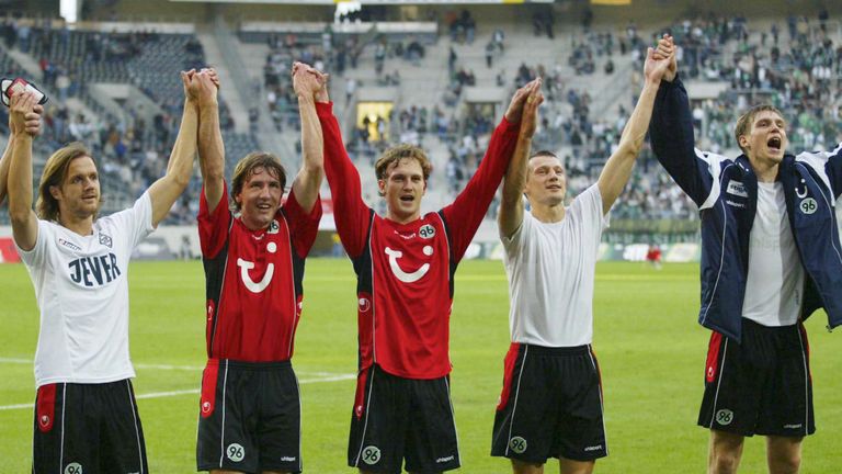 Stendel (left) played alongside Per Mertesacker (right) at Hannover