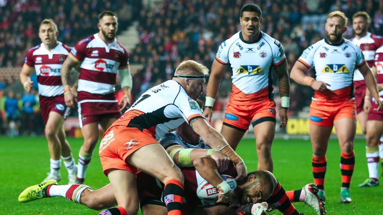 Tommy Leuluai scoring for Wigan Warriors