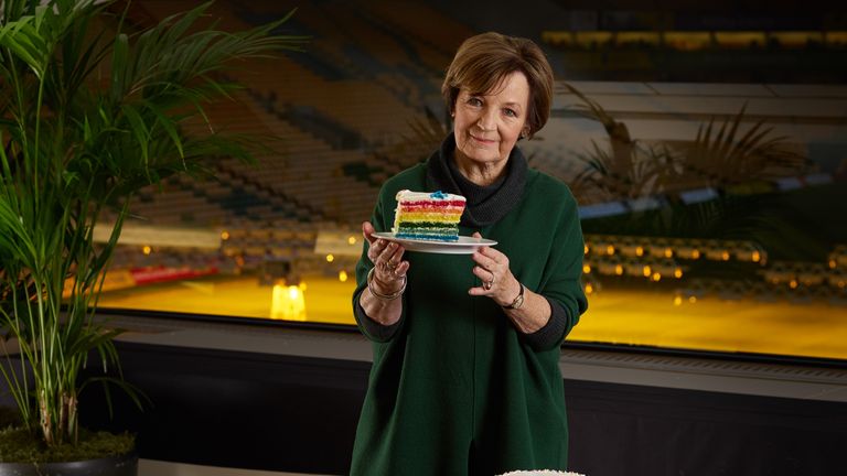 Delia Smith has utilised her legendary cake-baking skills for the Rainbow Laces campaign