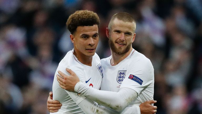 Dele Alley and Eric Dier celebrate the victory of England against Croatia