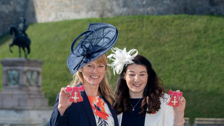 Both women with their MBE medals following an investiture ceremony at Windsor Castle 