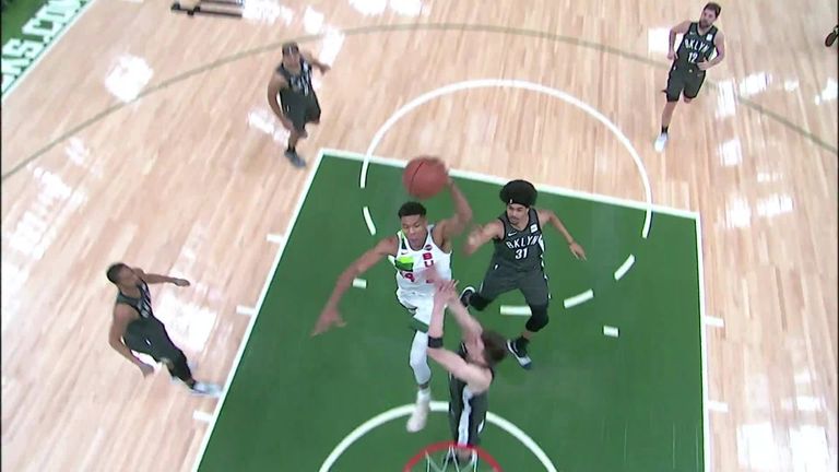 Giannis Antetokounmpo hit two massive dunks inside 20 seconds for the Bucks against the Nets.