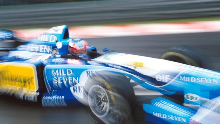 Schumacher&#8217;s lowest winning grid position. Mixed conditions, a charge through the field and, inevitably, a fierce battle with Damon Hill ultimately saw Michael emerge on top from the eighth row. A classic Schumi drive.