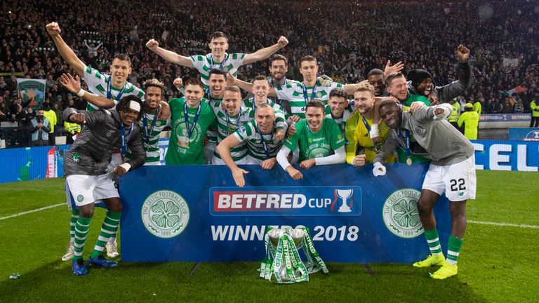 Celtic celebrate their League Cup final victory over Aberdeen