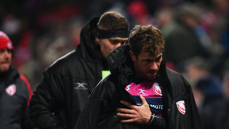 Danny Cipriani is forced to leave the field with a shoulder injury