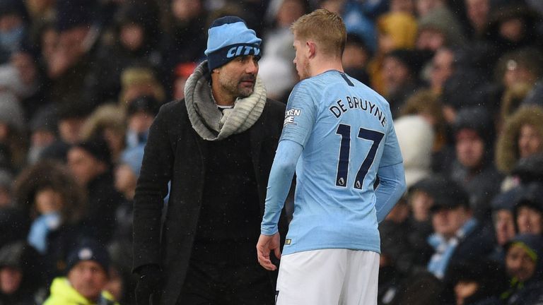 Pep Guardiola says he has not spoken to Kevin De Bruyne about his midweek substitution