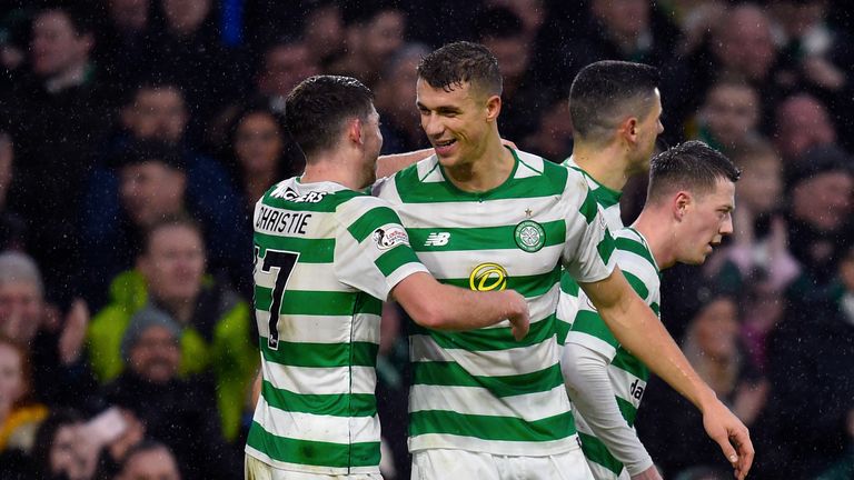 Celtic's Ryan Christie and Jozo Simunovic celebrate