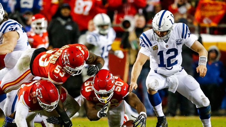Houston dove on a Luck fumble to give Kansas City the ball