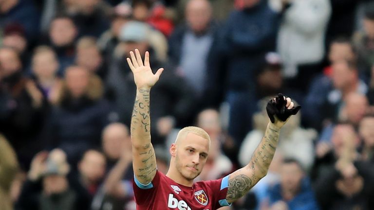 Marko Arnautovic recognizes the local fans while he is replaced in the second half