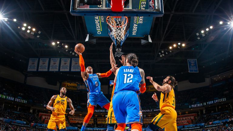 Russell Westbrook climbs to basket against Utah