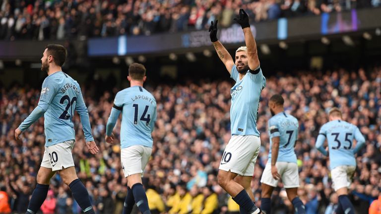 Aguero celebrates during his man-of-the-match display
