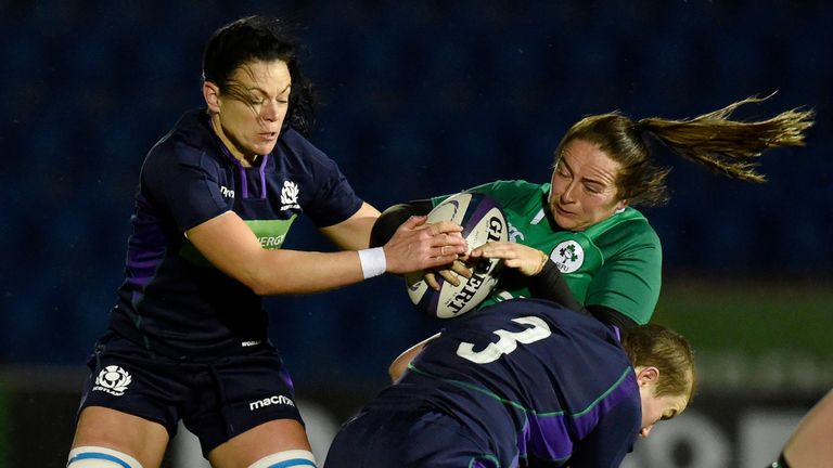 The Scottish Megan Kennedy confronts Nicole Fowley during Ireland's win on Friday