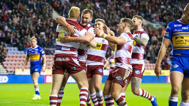 Wigan celebrate as Joe Bullock continued his excellent start to the season