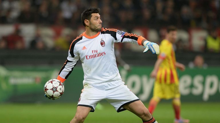 Amelia in action for Milan against Barcelona in San Siro in 2013