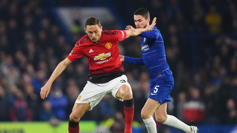 Nemanja Matic holds Jorginho Monday night