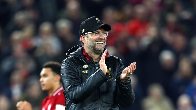 Liverpool manager Jurgen Klopp celebrates Everton victory in December