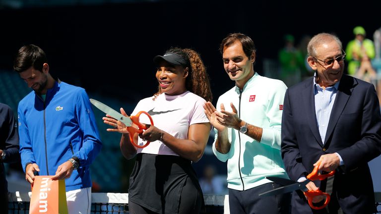 Djokovic and Federer were joined by Serena Williams for an opening ceremony ahead of the Miami Open