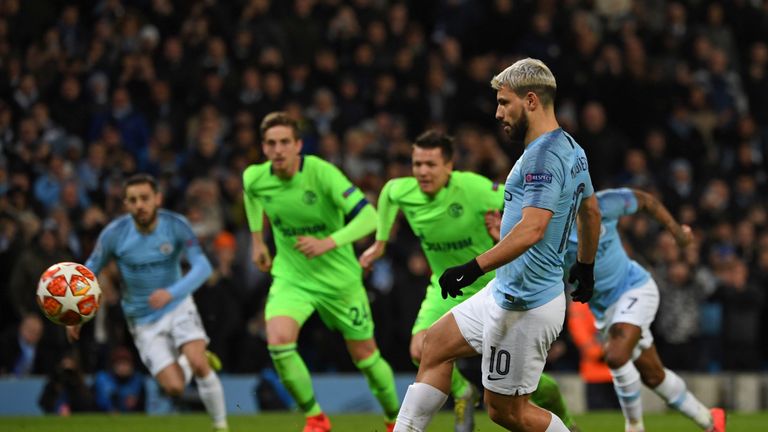 Aguero dinked home his penalty to settle any nerves at the Etihad Stadium